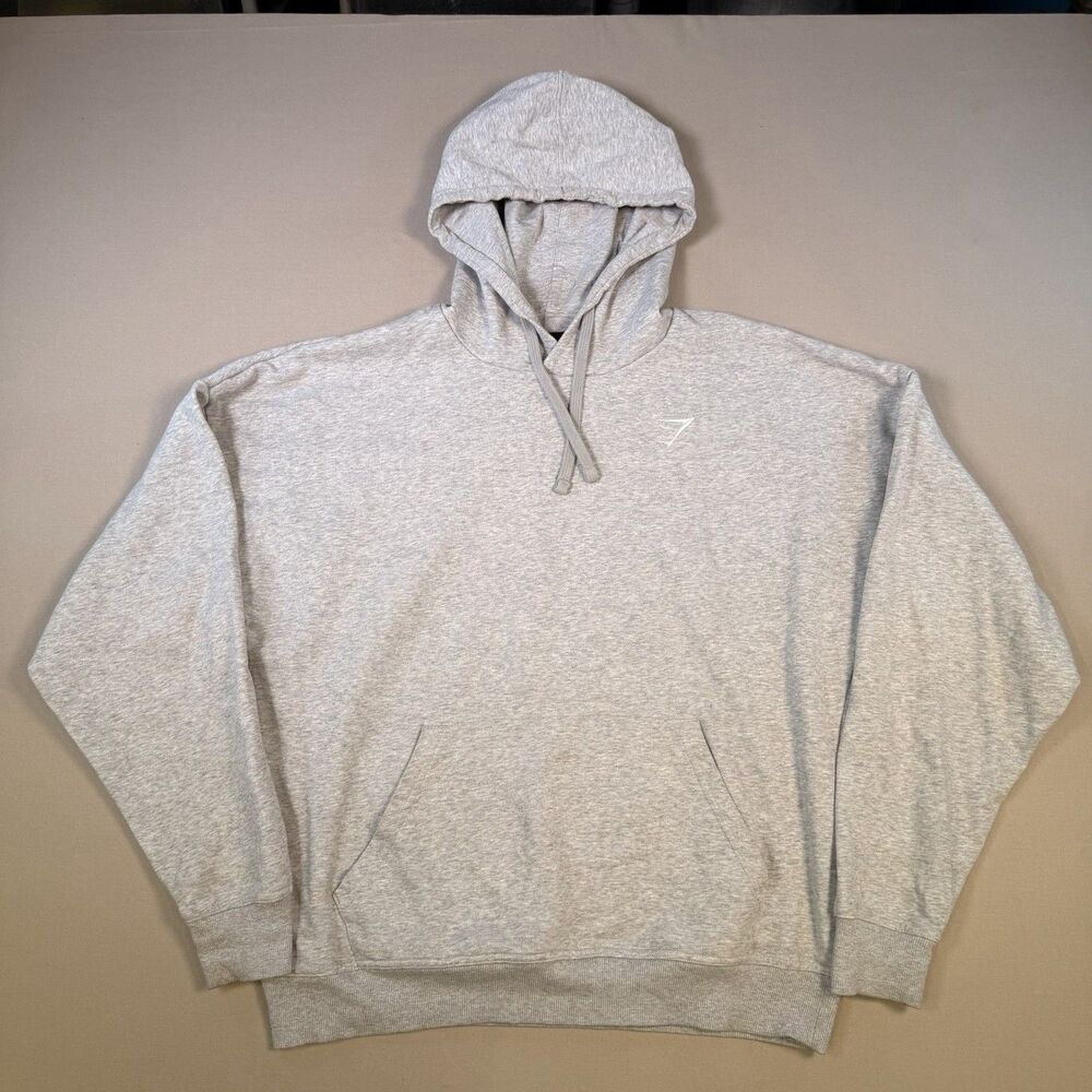 Gymshark Hoodie Men Medium Grey Cotton Blend Embroidered Logo EUC